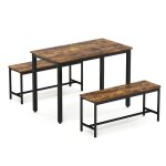 Ensemble table de salle � manger 110x60x75cm industriel 2 bancs marron rustique et noir pour cuisine ...