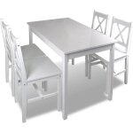 Ensemble table salle a manger 108 cm salon en bois de pin avec 4 chaises blanc
