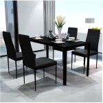 Ensemble de table pour salle � manger - noir - verre tremp� + fer - cuir artificiel + bois + fer