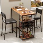 Ensemble table et tabourets de bar avec 1 table et 2 chaises rembourr�es table de cuisine avec 3 �tag�res ...