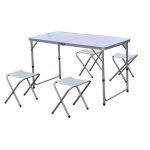 Ensemble de table et tabourets pliants en aluminium - farniente - blanc - lot de 4 - contemporain