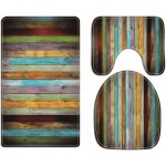 Ensembles de tapis pour salle de bain et wc multicolore grunge bois planches art impression flanelle ...