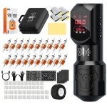 Ensemble de tatouage dm agon rouge machine � tatouer rotative sans fil 20 aiguilles de tatouage adapt�es ...