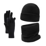 Ensemble trois pices - tricot - noir - bonnet charpe et gants - doubl en peluche - taille unique