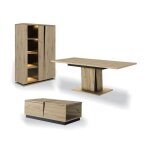 Ensemble vaisselier 2 portes avec clairage avec table  manger extensible et table basse 1 tiroir crack ...