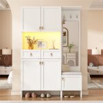 Ensemble vestiaire dentr�e avec miroir et banc �clairage led meuble entree avec armoire � chaussures ...