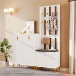 Ensemble de vestiaire moderne avec banc tapissier et meuble chaussure entree meuble entree blanc avec ...