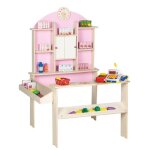 picerie en bois roba - marchande avec caisse lectronique et accessoires - rose et blanc