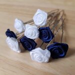 �pingles � cheveux chignon mariage fait main roses satin bleu et blanc x 10