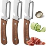 �plucheur multifonction 3 - en - 1 manche bois massif lame tranchante d�capsuleur int�gr� �plucher trancher ...