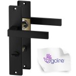 Ergo line cube poign�e de porte carr�e noire sur plaque longue version salle de bains (wc) entraxe 70mm ...