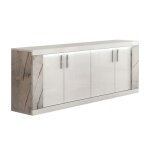 Eros - buffet 4 portes blanc eclairage led intgr avec dcor latral aspect marbre