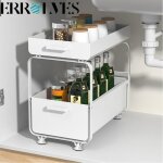 Errolves - blanc - tagre de rangement avec 2 niveaux paniers coulissants - meuble tagre