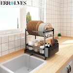 gouttoir vaisselle cuisine - 2 niveaux errolves noir acier inoxydable 36x24. 5x37. 5cm