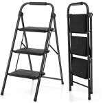 Escabeau 3 marches pliable charge 150kg - gymax - noir - pédales antidérapantes et verrouillage de sécurité ... Escabeau 3 marches pliable charge 150kg - gymax - noir - pédales antidérapantes et verrouillage de sécurité ...