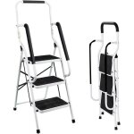 Escabeau 3 marches rabattable avec main courante et marches antidrapantes escabeau pliant escabeau de ...