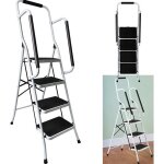 Escabeau 4 marches pliable avec main courante acier escabeau pliant escabeau de m�nage jusqu� 150 kg ...