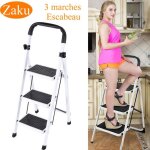 Escabeau pliable  3 marches zaku chelle en aluminium marche pied pliant capacit de 150 kgblanc