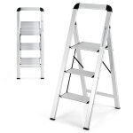 Costway escabeau pliant 3 marches en aluminium portable avec plateforme large marche antidrapante pieds ...