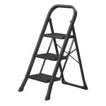 Escabeau pliant 3 marches marchepied compact avec verrou de s�curit� pour maison charge 150 kg noir
