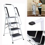 Escabeau pliant 4 marches en acier �chelle avec main courante marches de 30 cm de large tapis en caoutchouc ...