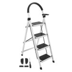 Escabeau pliant 4 marches avec mains courantes - �chelle pliante robuste en acier �pais portable et stable ...