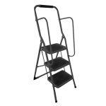 Escabeau de s�curit� 3 marches noir 66 cm - acier antid�rapant capacit� 150 kg