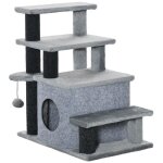 Escalier pour chat 3 / 4 marches ? gris ? niche int�gr�e + balle ? rev�tement peluche ? aide pour animaux ...