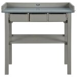 Table de rempotage - esschert design - cf29g - gris - 3 tiroirs - plan de travail en zinc Table de rempotage - esschert design - cf29g - gris - 3 tiroirs - plan de travail en zinc