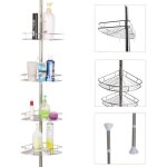 Etag�re dangle de douche t�lescopique en acier inoxydable sans per�age hauteur r�glable avec 4 panier ...