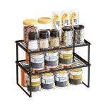 Etagere de cuisine en metal noir lot de 2 organisateur de placard pliable et empilable pour plan de travail ...