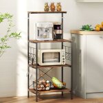 �tag�re de cuisine - meuble de rangement avec plan de travail 4 niveaux et 8 crochets en bois et m�tal ...