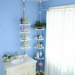 Etagre de douche etagre dangle tlescopique 4 tablettes blanc 302 - 232cm hauteur rglable avec porte ...