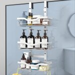 Etagere douche � suspendre rangement douche sans percage aver 3 pcs r�glable panier � suspendre pour ...