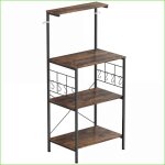 �tag�re � �pices - 4 niveaux avec surface de travail 8 crochets cadre m�tal - brun rustique
