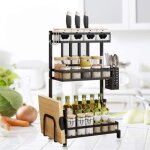 Étagères à épices - rangement bouteille cuisine - support stockage organisateur - noir - inox - 34 x ... Étagères à épices - rangement bouteille cuisine - support stockage organisateur - noir - inox - 34 x ...