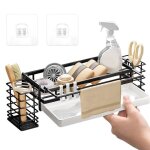 �tag�re pour �vier de cuisine - 1 pi�ce fixation murale sans per�age organisateur avec �gouttoir noir ...
