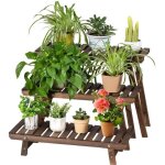 tagre  fleurs en bois - goplus - support pour plantes - 4 tagres - dcoration pour balcon et jardin ...