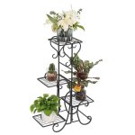 �tag�re � fleurs en m�tal 4 niveaux pour jardin balcon terrasse - noir 57x22x107cm