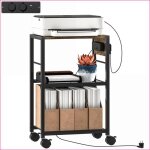 �tag�re pour imprimante - avec prises �lectriques usb / usb - c - mobile - brun rustique