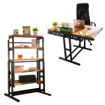 Etagère modulable (h125 x l78 x p62 cm) convertible en table - style industriel - couleur merisier Etagère modulable (h125 x l78 x p62 cm) convertible en table - style industriel - couleur merisier