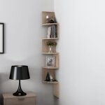 Etageres mural dangle de 5 niveaux - support de rangement des livres - bibliotheque chene - h 120cm