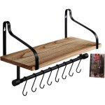 �tag�re murale � caf� - pzcc - 8 crochets amovibles - bois de paulownia - supports m�talliques noirs ...