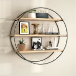 tagre murale ronde industrielle vintage en bois et mtal avec 3 tagres