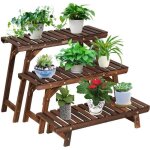 Costway tagre pour plantes en bois 3 niveaux echelle escalier porte - plante longueur 70cm pour jardin ...