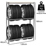 Étagère à pneus 3 niveaux max. 795kg support pour 8 roues stockage rangement garage 180x120x40cm rayonnage ... Étagère à pneus 3 niveaux max. 795kg support pour 8 roues stockage rangement garage 180x120x40cm rayonnage ...