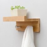 tagre porte - serviette mural - naturel - 22. 7x12x8 cm - 2 crochets - bambou - salle de bain