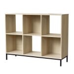 Etagre de rangement 6 cases avec pieds mtal - bois clair - 93. 5 cm x 29. 8 cm x 72. 6 cm - calicosy ...