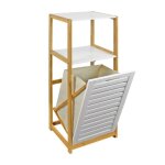 Etag�re de salle de bain deblanch en bambou avec panier � linge