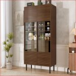 �tag�re vitrine avec schublades - glasfront rangement multi - zones - nussbaum optik - bad / wohnzimmer ...